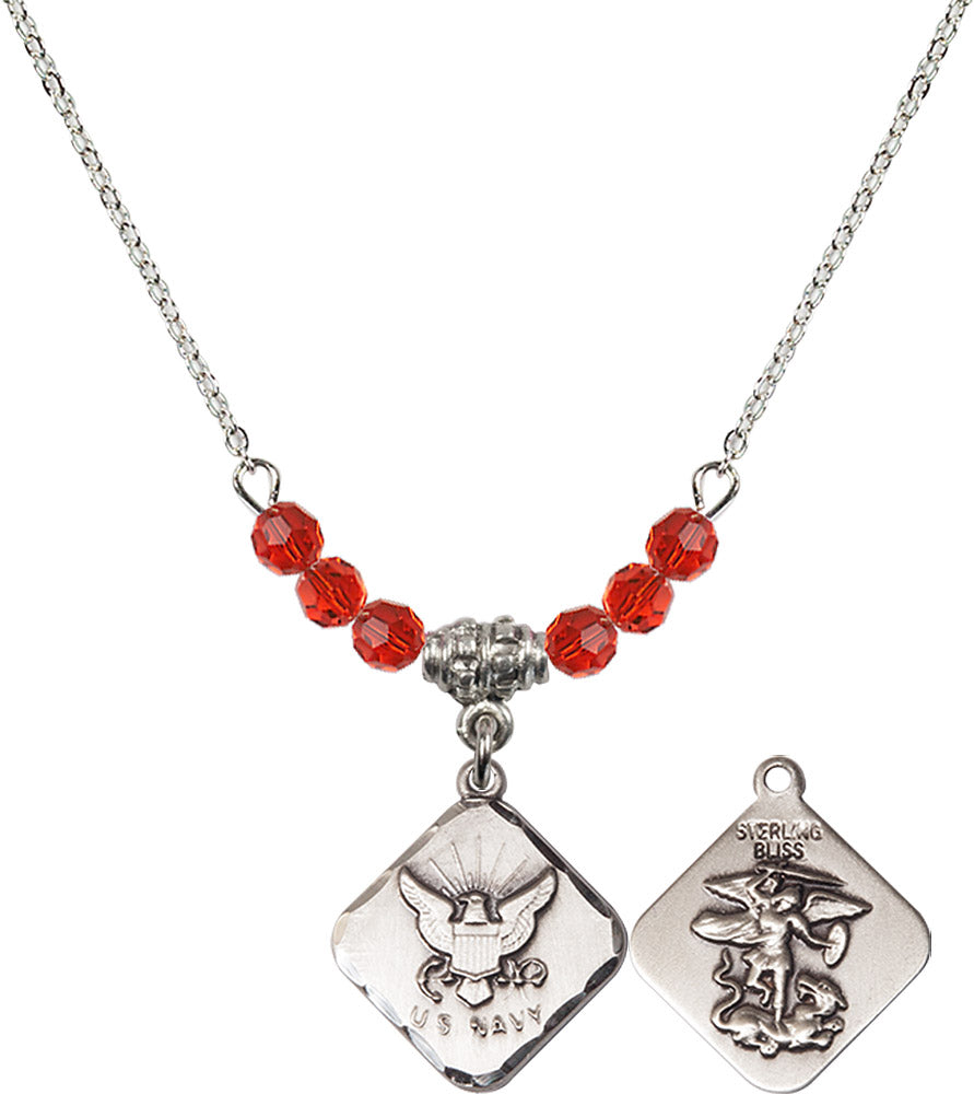 Sterling Silver Navy Diamond Birthstone Necklace with Ruby Beads - 1180