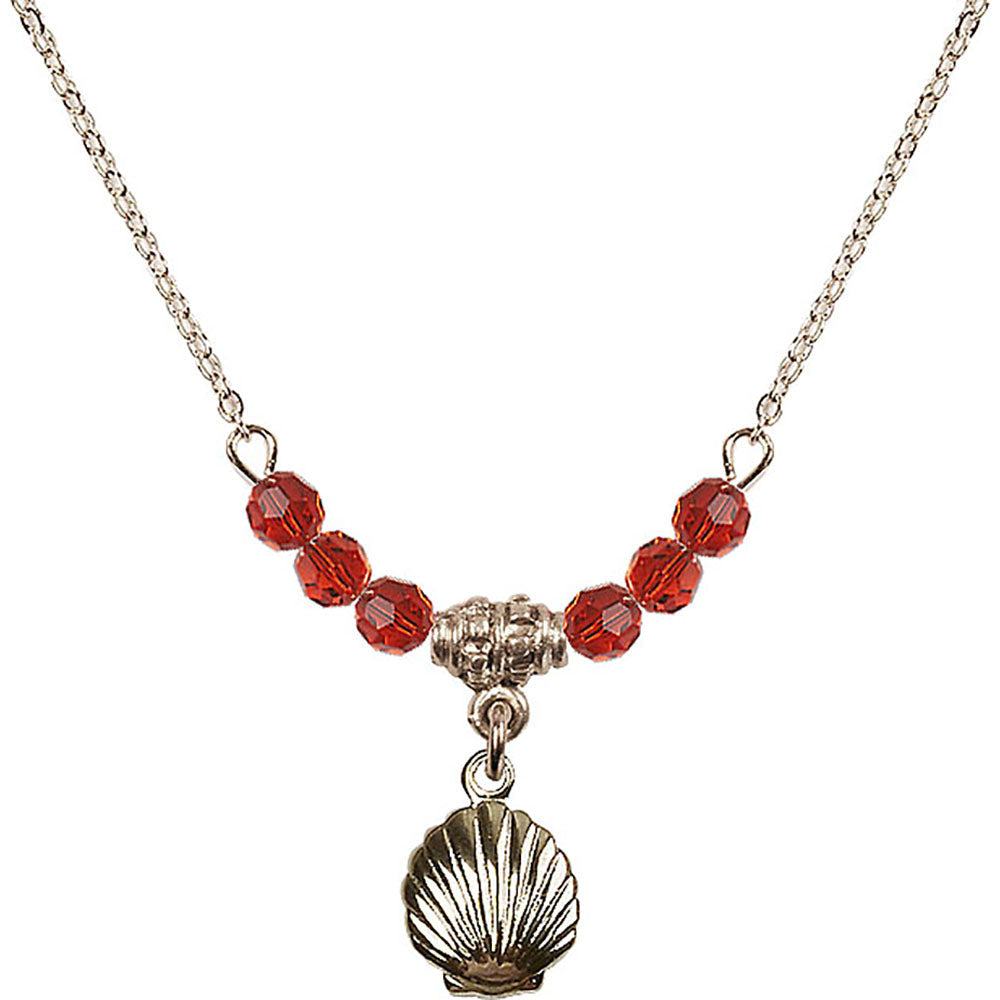 14kt Gold Filled Shell Birthstone Necklace with Ruby Beads - 1260