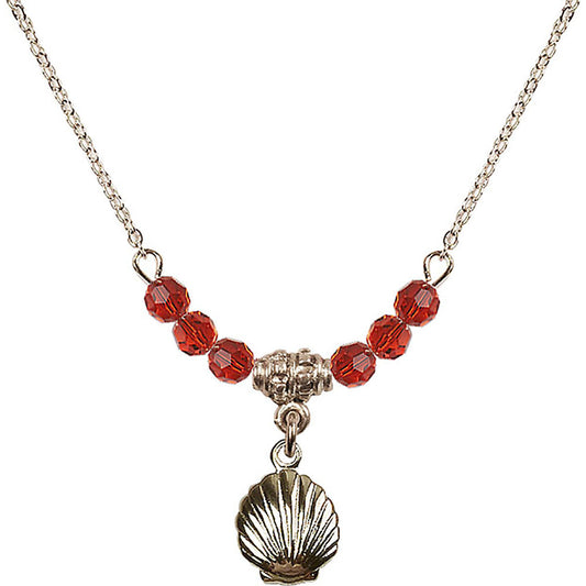 14kt Gold Filled Shell Birthstone Necklace with Ruby Beads - 1260
