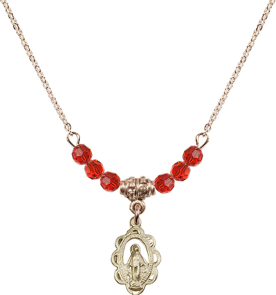 14kt Gold Filled Miraculous Birthstone Necklace with Ruby Beads - 1610
