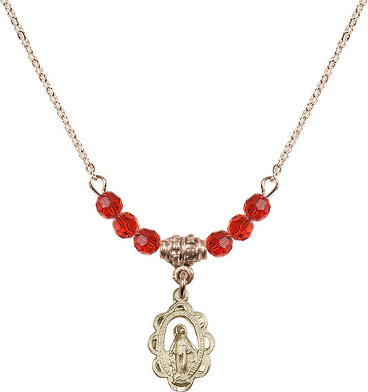14kt Gold Filled Miraculous Birthstone Necklace with Ruby Beads - 1610