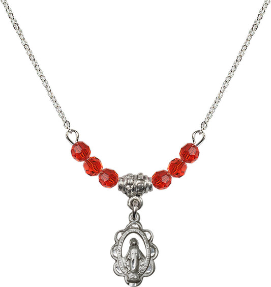 Sterling Silver Miraculous Birthstone Necklace with Ruby Beads - 1610