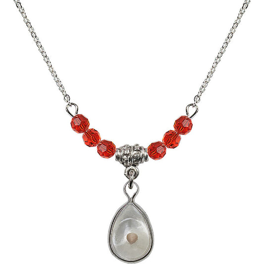 Sterling Silver Mustard Seed Birthstone Necklace with Ruby Beads - 1700