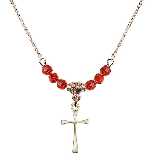 14kt Gold Filled Maltese Cross Birthstone Necklace with Ruby Beads - 1872
