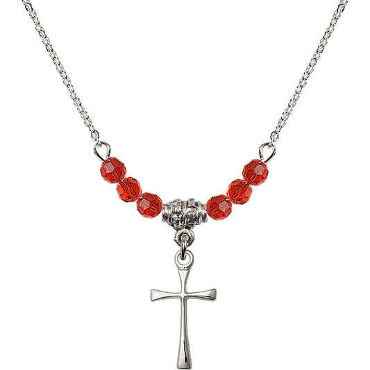 Sterling Silver Maltese Cross Birthstone Necklace with Ruby Beads - 1872