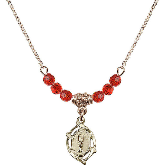 14kt Gold Filled Communion Birthstone Necklace with Ruby Beads - 3019