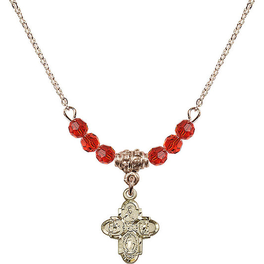 14kt Gold Filled 4-Way Birthstone Necklace with Ruby Beads - 3143