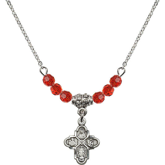 Sterling Silver 4-Way Birthstone Necklace with Ruby Beads - 3143