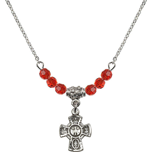 Sterling Silver 5-Way Birthstone Necklace with Ruby Beads - 3145