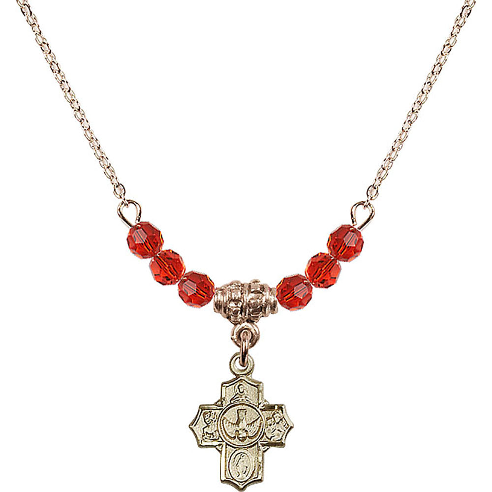 14kt Gold Filled 5-Way Birthstone Necklace with Ruby Beads - 3190