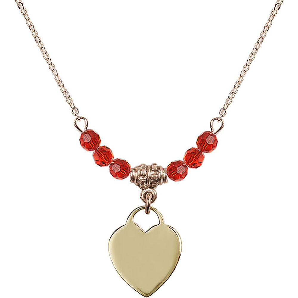 14kt Gold Filled Heart Birthstone Necklace with Ruby Beads - 3400