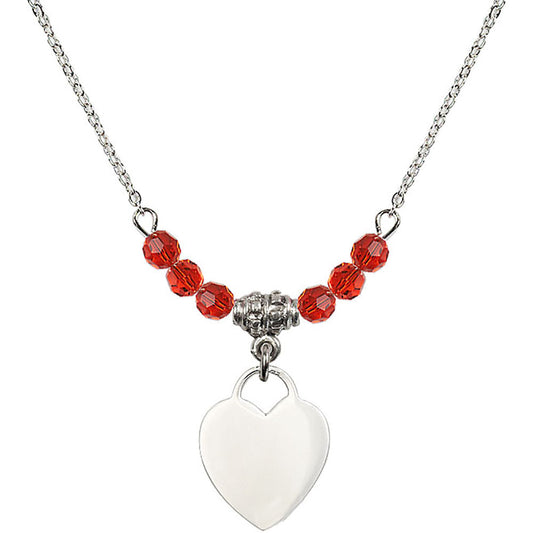 Sterling Silver Heart Birthstone Necklace with Ruby Beads - 3400