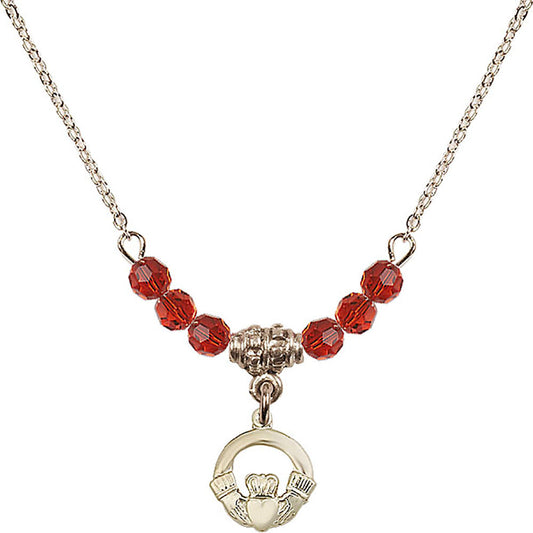 14kt Gold Filled Claddagh Birthstone Necklace with Ruby Beads - 4113