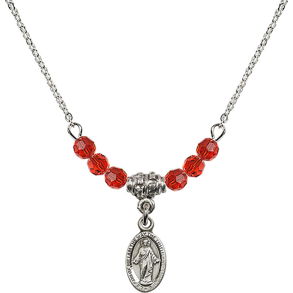 Sterling Silver Scapular Birthstone Necklace with Ruby Beads - 4121