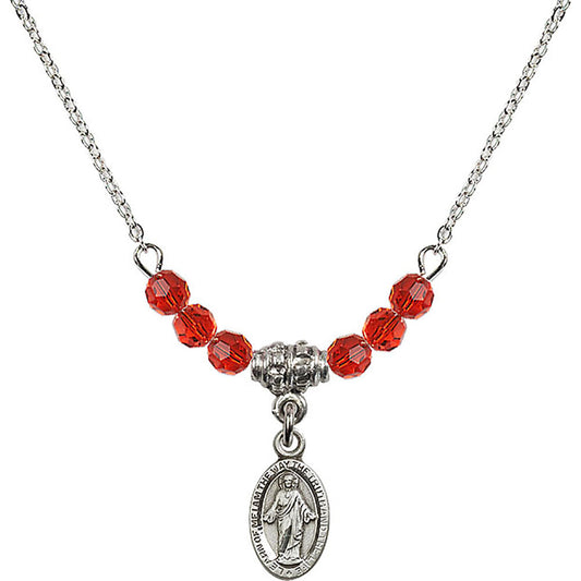Sterling Silver Scapular Birthstone Necklace with Ruby Beads - 4121