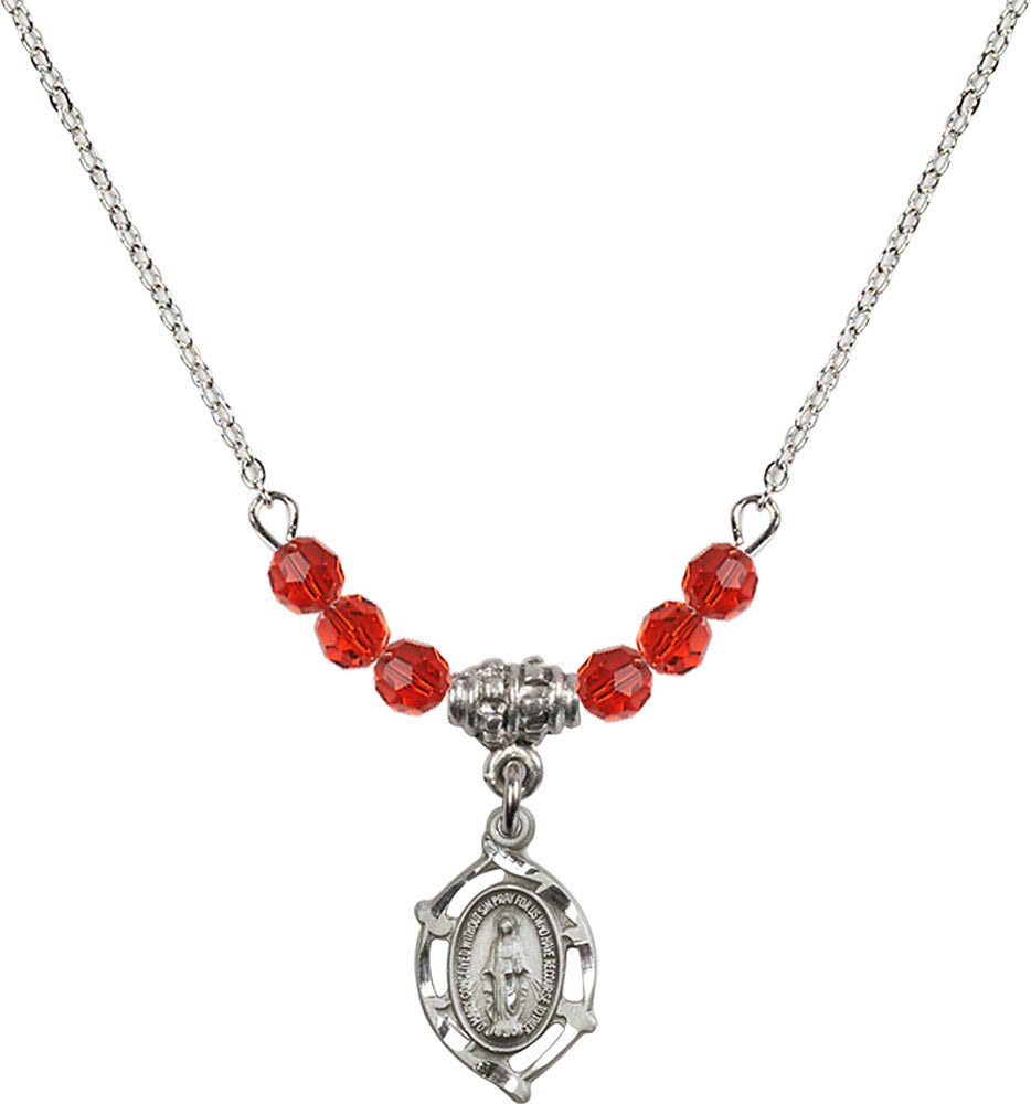 Sterling Silver Miraculous Birthstone Necklace with Ruby Beads - 4152