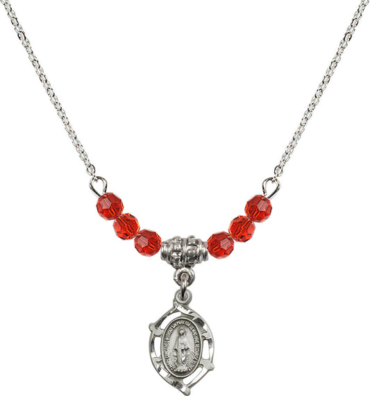 Sterling Silver Miraculous Birthstone Necklace with Ruby Beads - 4152