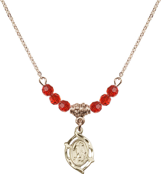 14kt Gold Filled Guardian Angel Birthstone Necklace with Ruby Beads - 4154