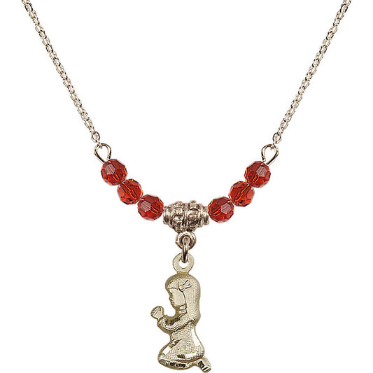 14kt Gold Filled Praying Girl Birthstone Necklace with Ruby Beads - 4262