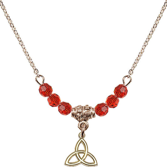 14kt Gold Filled Trinity Irish Knot Birthstone Necklace with Ruby Beads - 5100