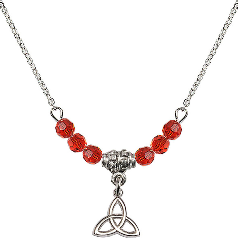 Sterling Silver Trinity Irish Knot Birthstone Necklace with Ruby Beads - 5100