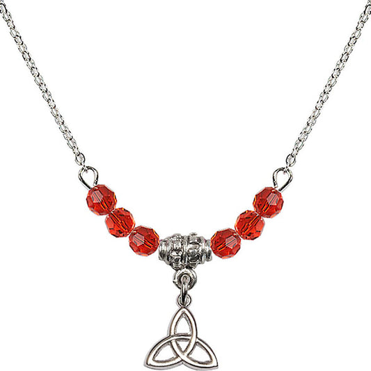 Sterling Silver Trinity Irish Knot Birthstone Necklace with Ruby Beads - 5100