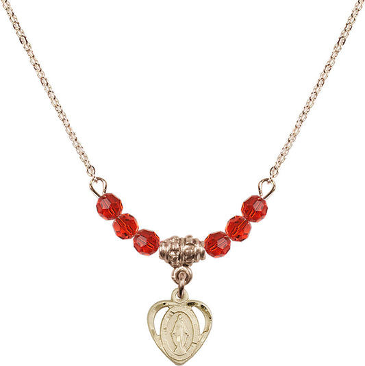 14kt Gold Filled Miraculous Birthstone Necklace with Ruby Beads - 5401