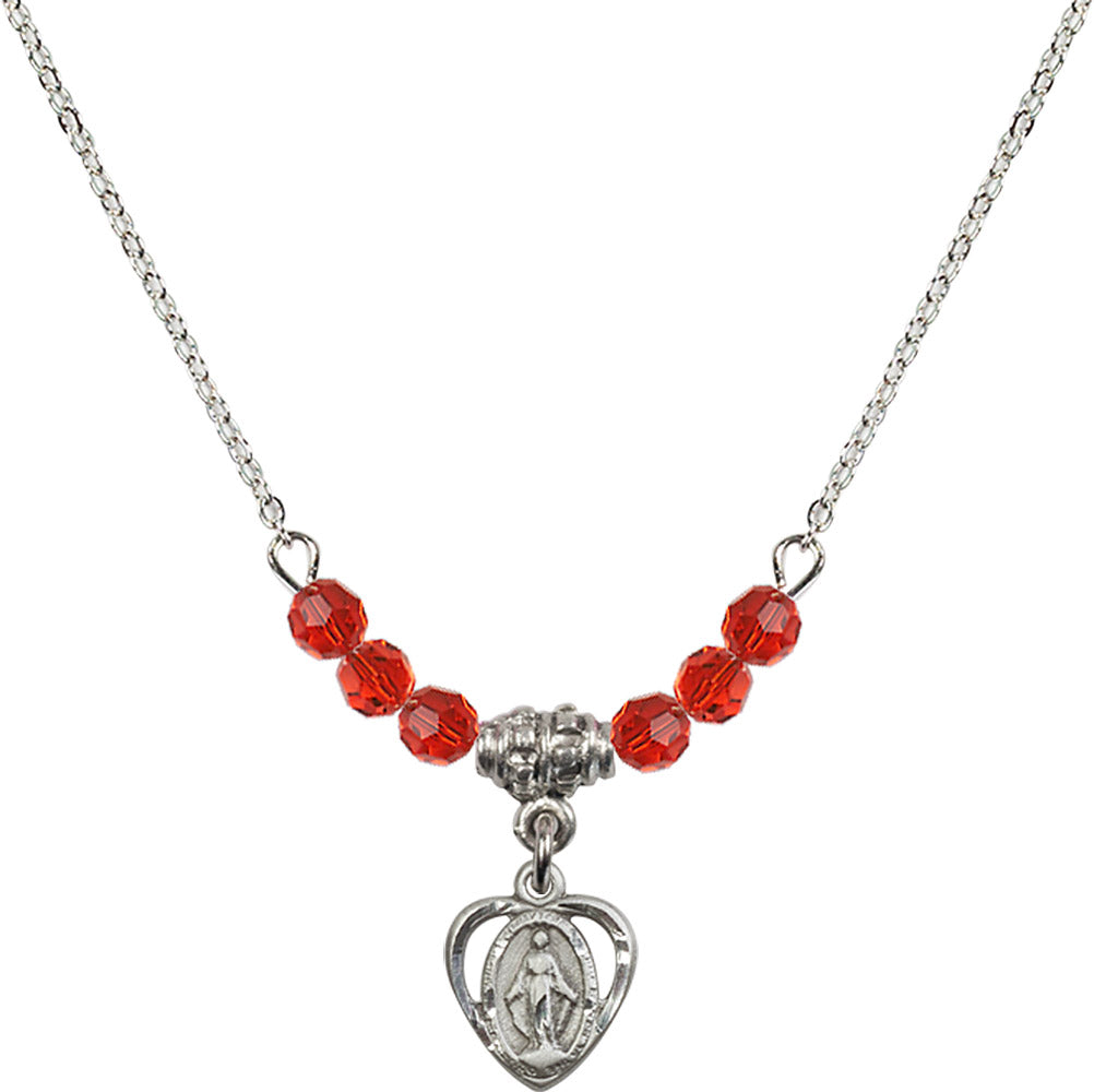 Sterling Silver Miraculous Birthstone Necklace with Ruby Beads - 5401