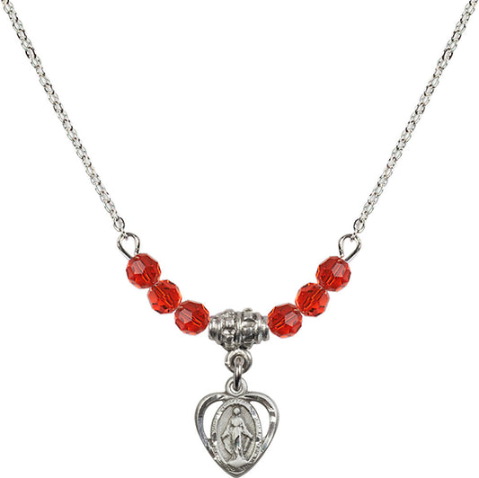 Sterling Silver Miraculous Birthstone Necklace with Ruby Beads - 5401