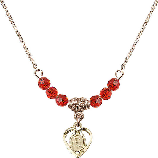 14kt Gold Filled Scapular Birthstone Necklace with Ruby Beads - 5402