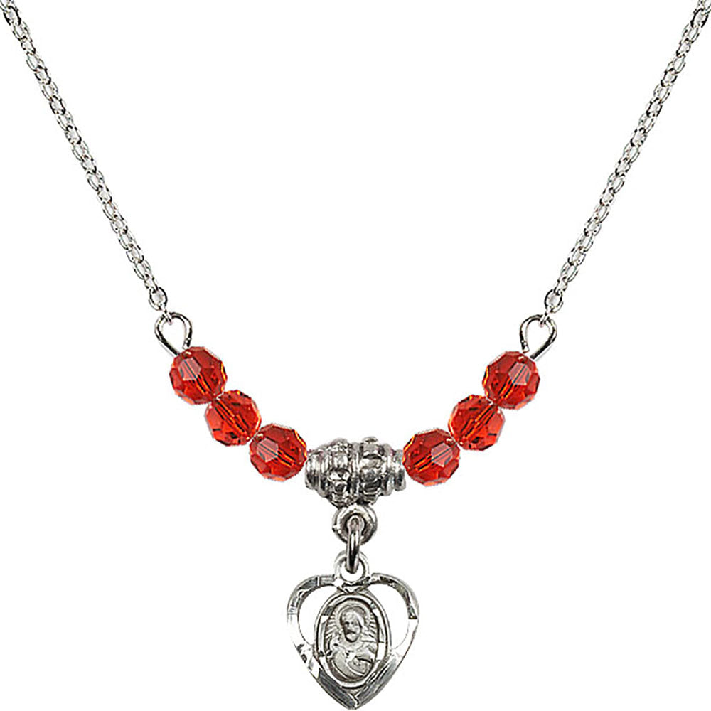Sterling Silver Scapular Birthstone Necklace with Ruby Beads - 5402