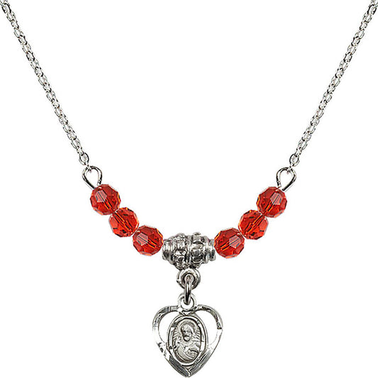 Sterling Silver Scapular Birthstone Necklace with Ruby Beads - 5402