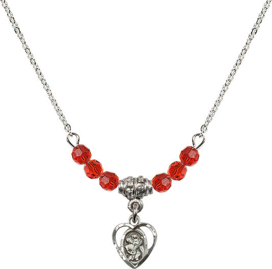 Sterling Silver Saint Christopher Birthstone Necklace with Ruby Beads - 5403