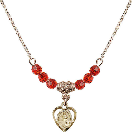 14kt Gold Filled Saint Jude Birthstone Necklace with Ruby Beads - 5404