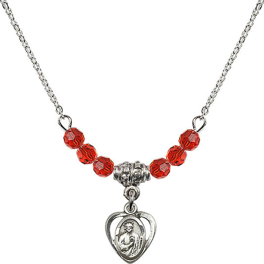 Sterling Silver Saint Jude Birthstone Necklace with Ruby Beads - 5404