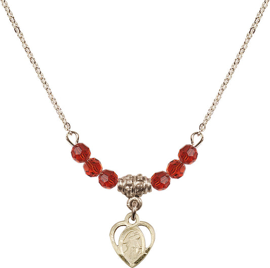 14kt Gold Filled Guardian Angel Birthstone Necklace with Ruby Beads - 5407