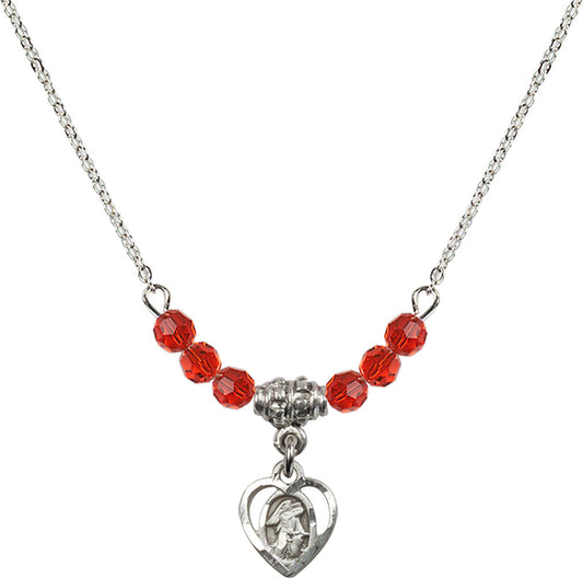 Sterling Silver Guardian Angel Birthstone Necklace with Ruby Beads - 5407