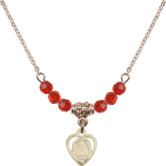 14kt Gold Filled Infant Birthstone Necklace with Ruby Beads - 5413