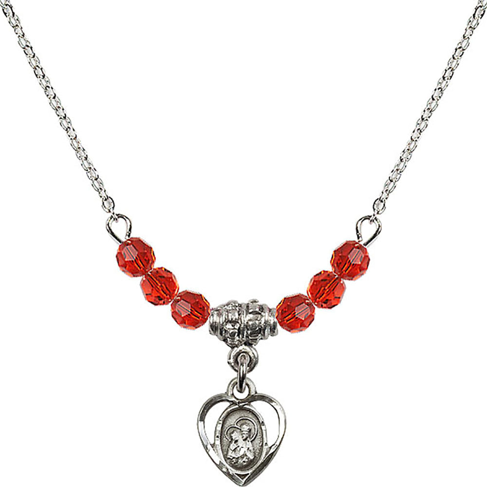 Sterling Silver Saint Ann Birthstone Necklace with Ruby Beads - 5414