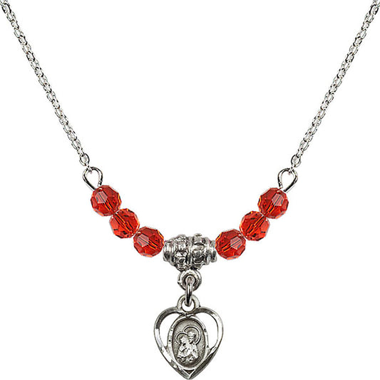 Sterling Silver Saint Ann Birthstone Necklace with Ruby Beads - 5414