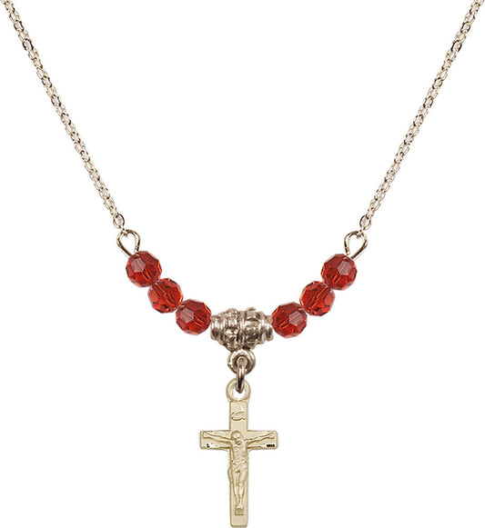 14kt Gold Filled Crucifix Birthstone Necklace with Ruby Beads - 5417