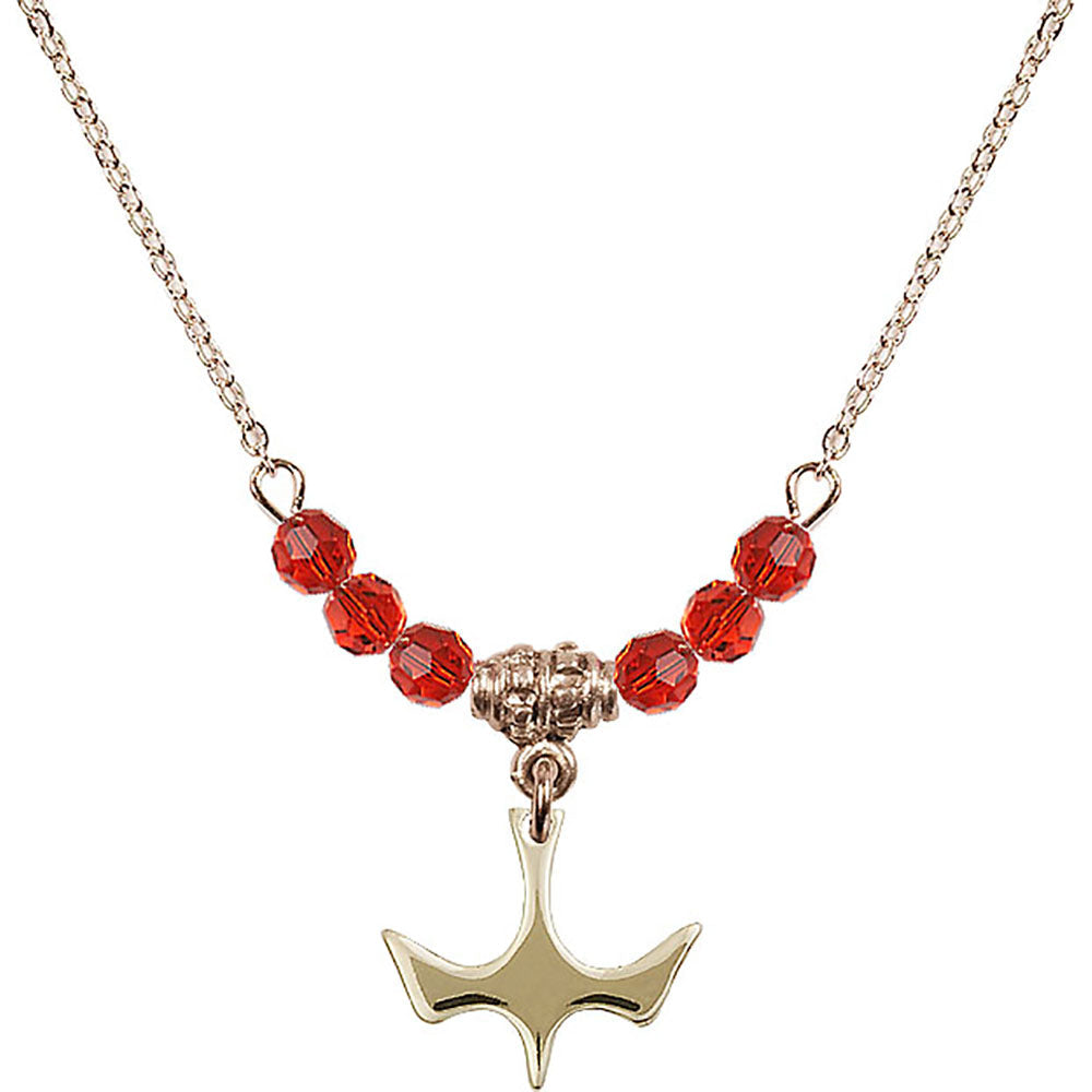 14kt Gold Filled Holy Spirit Birthstone Necklace with Ruby Beads - 5431