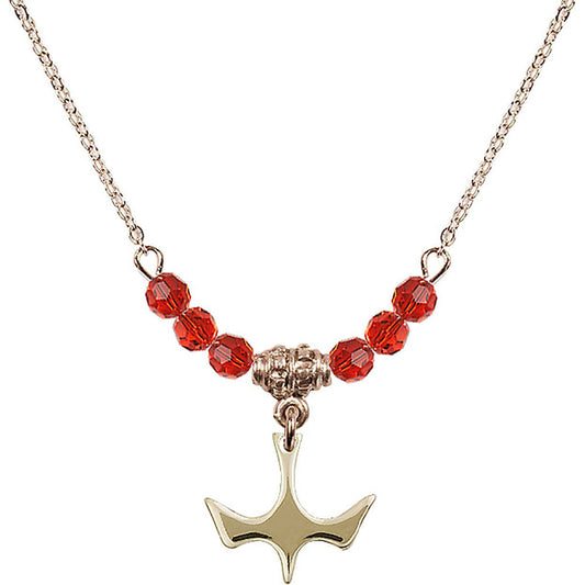 14kt Gold Filled Holy Spirit Birthstone Necklace with Ruby Beads - 5431