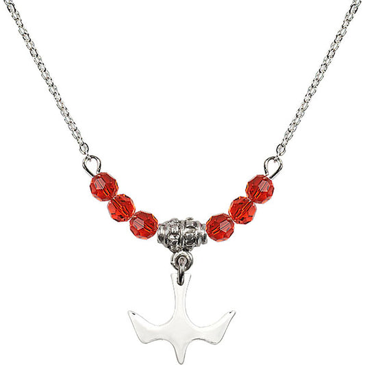 Sterling Silver Holy Spirit Birthstone Necklace with Ruby Beads - 5431