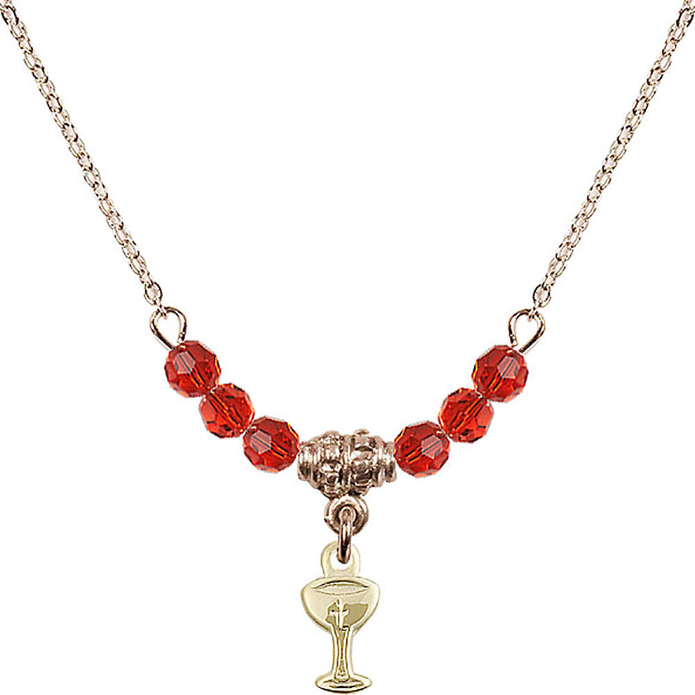14kt Gold Filled Chalice Birthstone Necklace with Ruby Beads - 5614