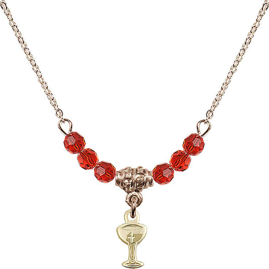 14kt Gold Filled Chalice Birthstone Necklace with Ruby Beads - 5614