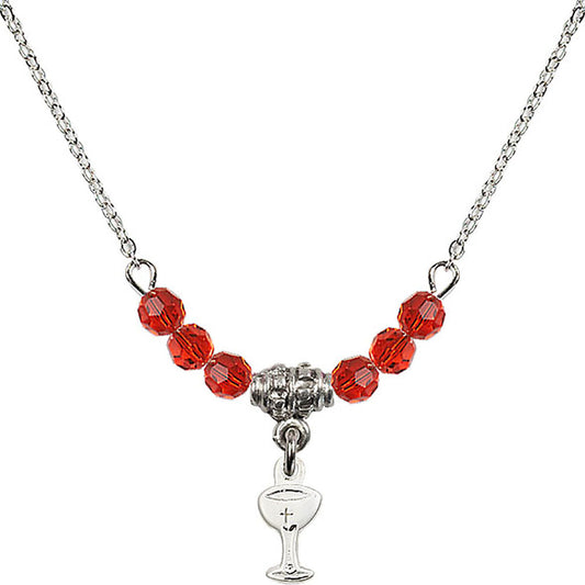 Sterling Silver Chalice Birthstone Necklace with Ruby Beads - 5614