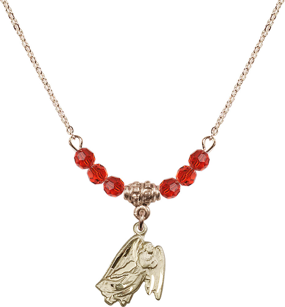 14kt Gold Filled Guardian Angel Birthstone Necklace with Ruby Beads - 5642