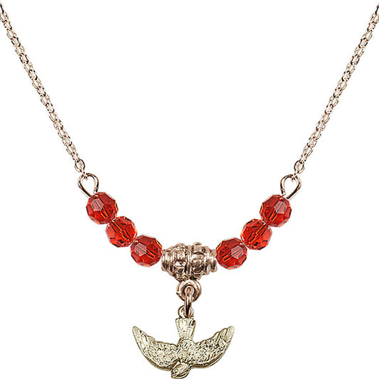 14kt Gold Filled Holy Spirit Birthstone Necklace with Ruby Beads - 5911