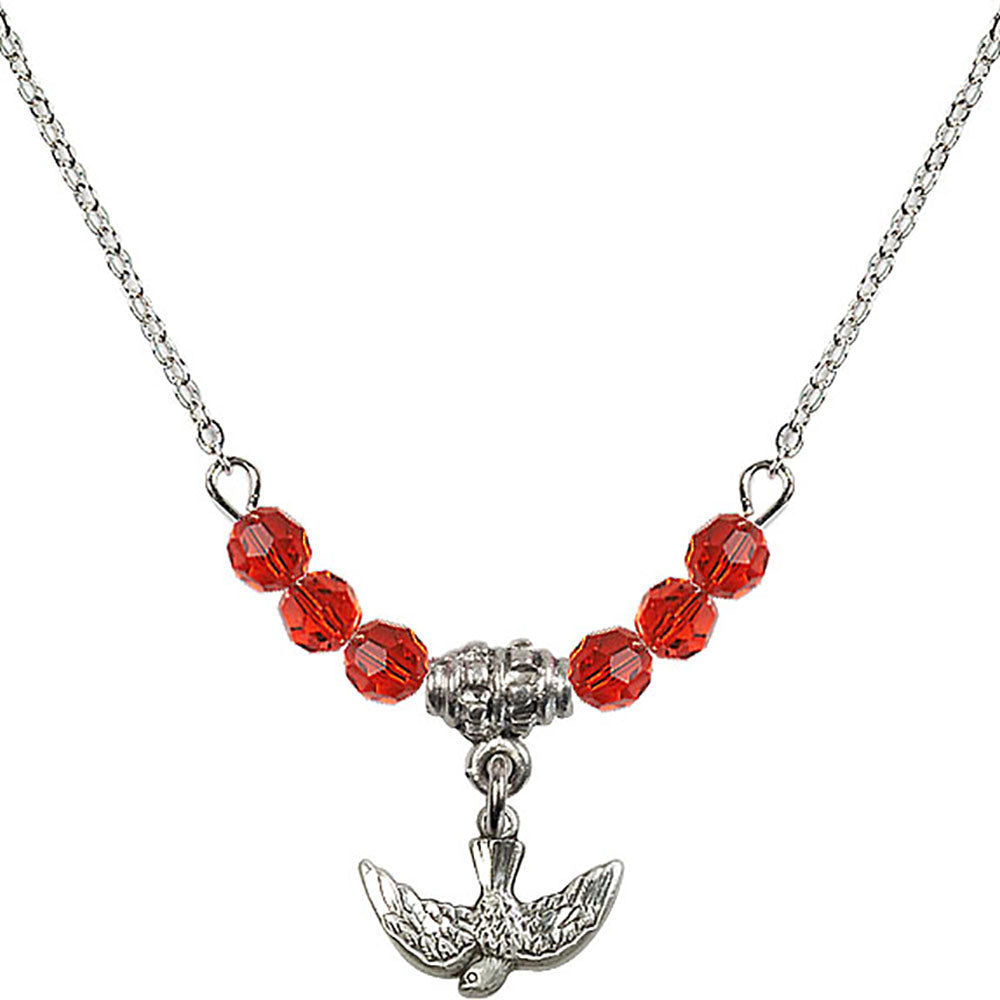 Sterling Silver Holy Spirit Birthstone Necklace with Ruby Beads - 5911